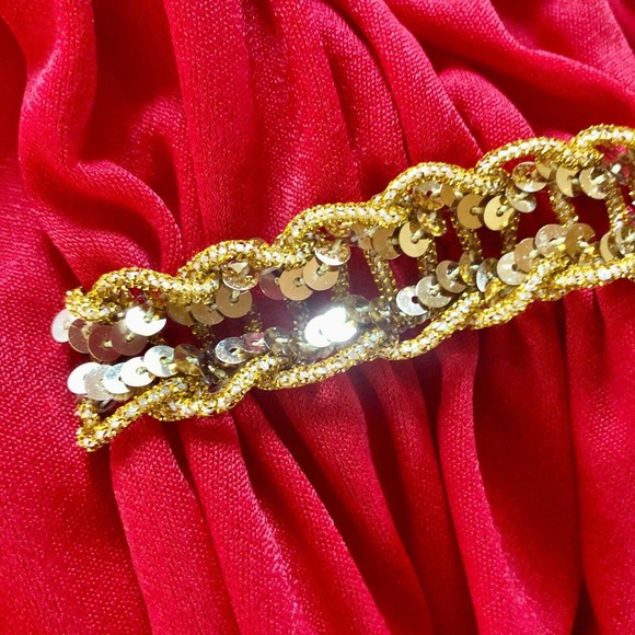 Lilli Diamond Vintage Gown Red Gold Sequin Braid Trim Maxi Dress - Picture 9 of 10